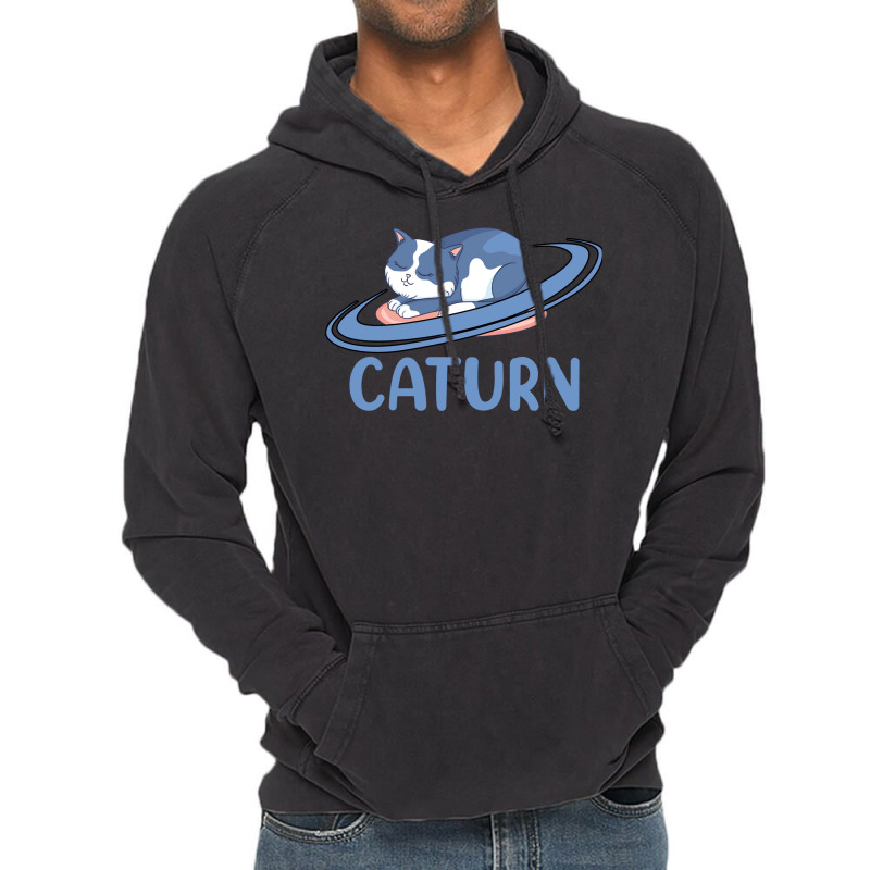 Caturn Sleeping Cat On Planet Saturn Astronomy Vintage Hoodie | Artistshot