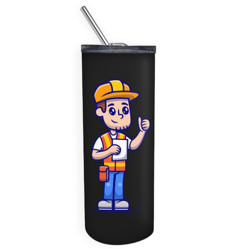 Man Architect Construction Holding Paper Sketch Cool Skinny Tumbler | Artistshot