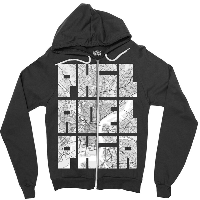 Philadelphia Usa City Map Typography Light Zipper Hoodie | Artistshot