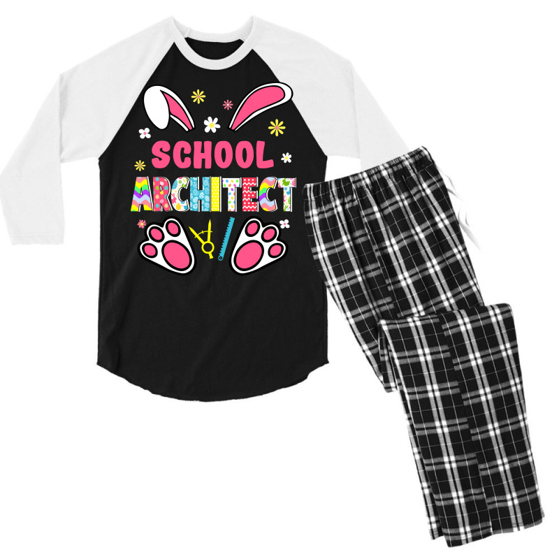 Funny Rabbit School Architect Easter Day Eggs Bunny Girl Men's 3/4 Sleeve Pajama Set | Artistshot