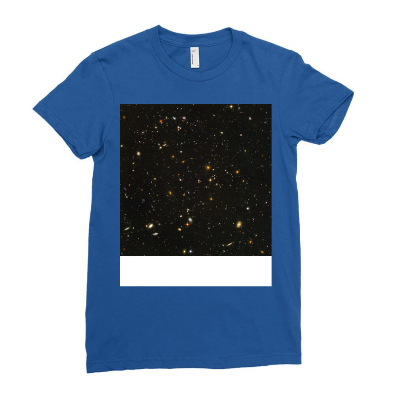 Hubble Space Telescope Field Of Galaxies Blue Ladies Fitted T-Shirt by serishalqomik | Artistshot