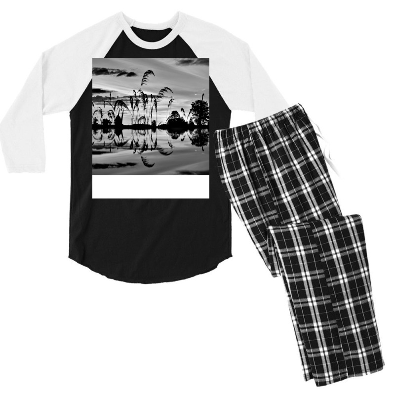 Black And White Landscape Girl Stars Men's 3/4 Sleeve Pajama Set | Artistshot