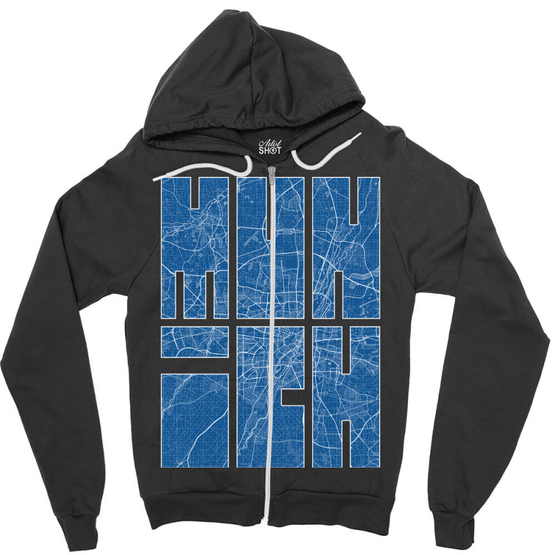 Munich Germany City Map Typography Blueprint Zipper Hoodie | Artistshot