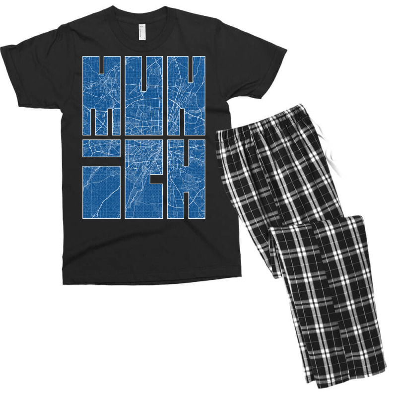 Munich Germany City Map Typography Blueprint Men's T-shirt Pajama Set | Artistshot