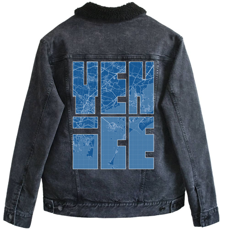 Venice Italy City Map Typography Blueprint Unisex Sherpa-lined Denim Jacket | Artistshot