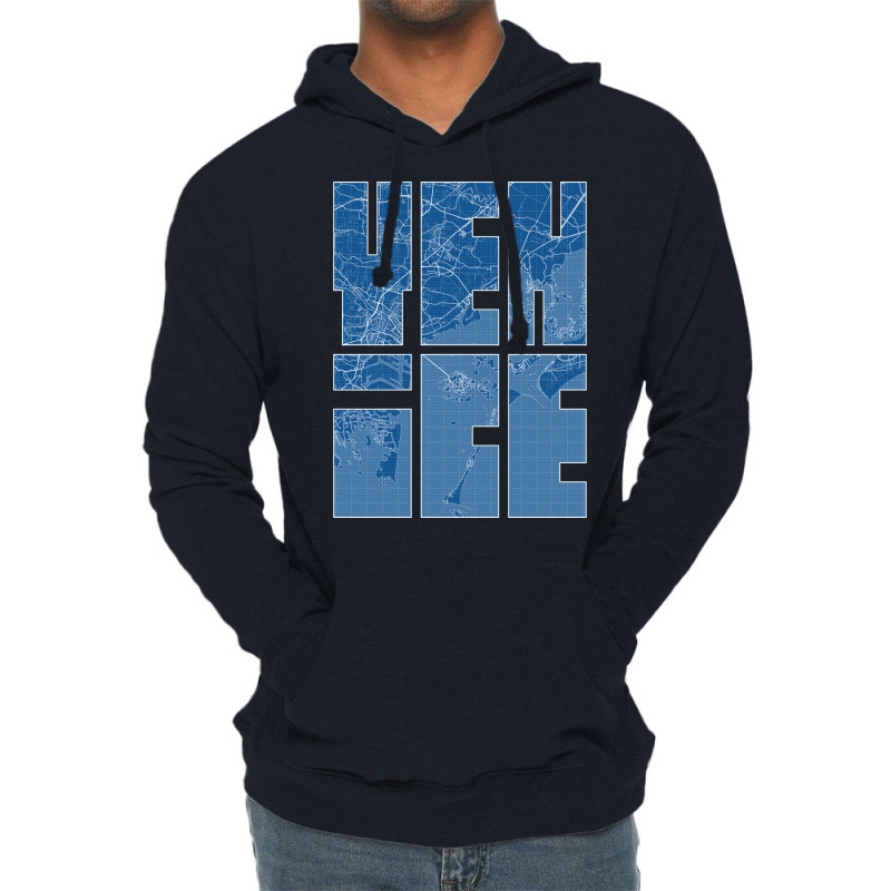 Venice Italy City Map Typography Blueprint Lightweight Hoodie | Artistshot