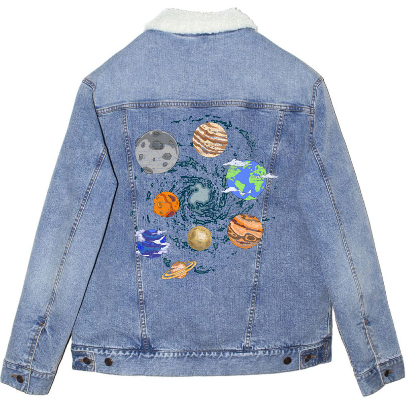 Astronomy Galaxy Planets Space Science Solar System Girl Unisex Sherpa-Lined Denim Jacket by saroarioyliaz | Artistshot