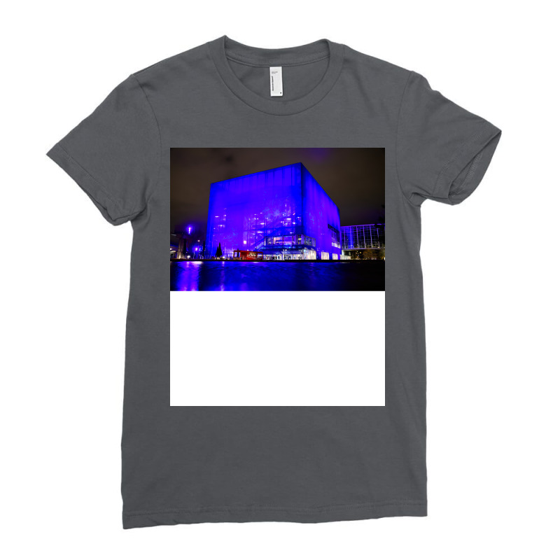 Copenhagen Modern Architecture Blue Lights Music Ladies Fitted T-Shirt by triunfmagonij | Artistshot