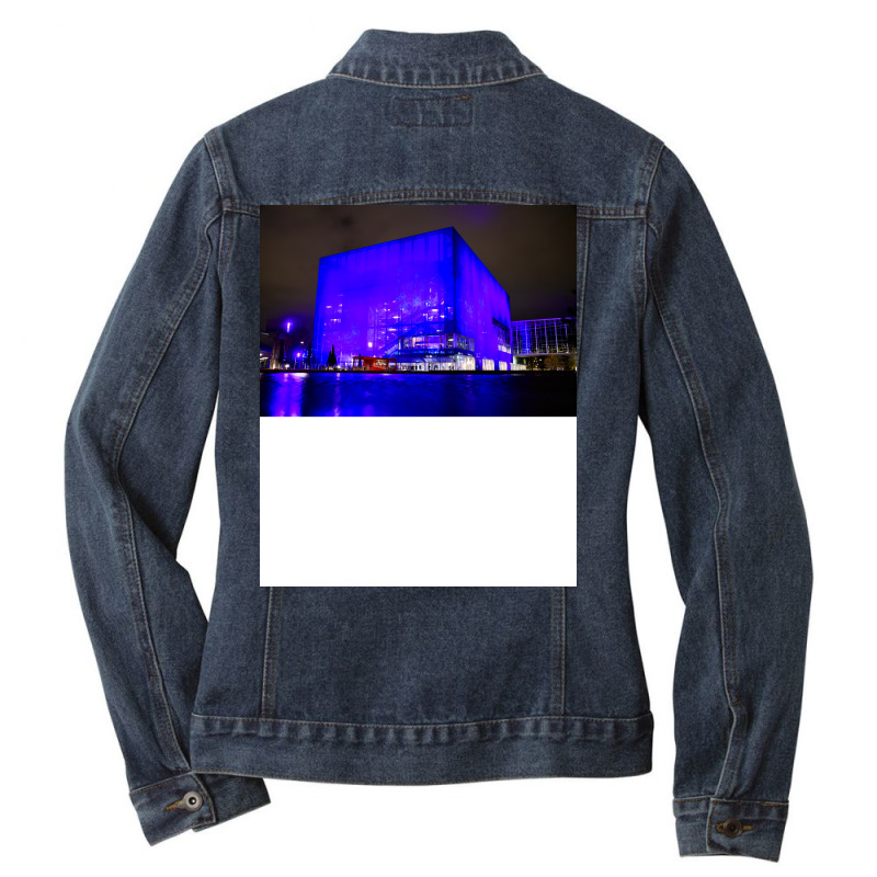 Copenhagen Modern Architecture Blue Lights Music Ladies Denim Jacket by triunfmagonij | Artistshot