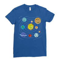 Cute Planets Solar System Space Science Astronomy Blue Ladies Fitted T-shirt | Artistshot