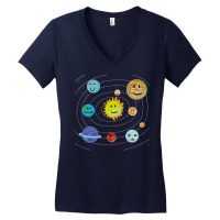 Cute Planets Solar System Space Science Astronomy Blue Women's V-neck T-shirt | Artistshot