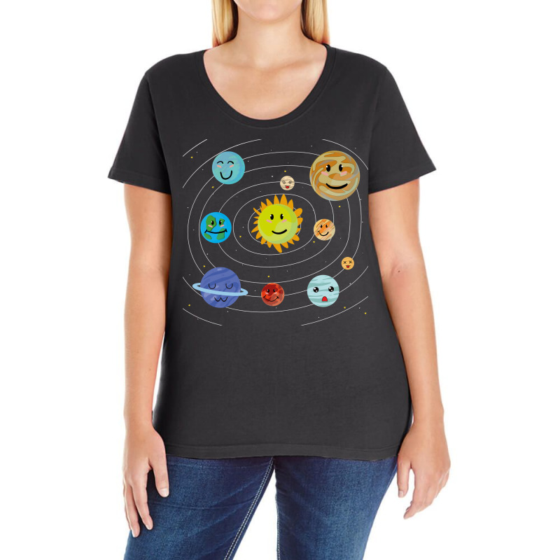 Cute Planets Solar System Space Science Astronomy Blue Ladies Curvy T-Shirt by ampamahira4 | Artistshot