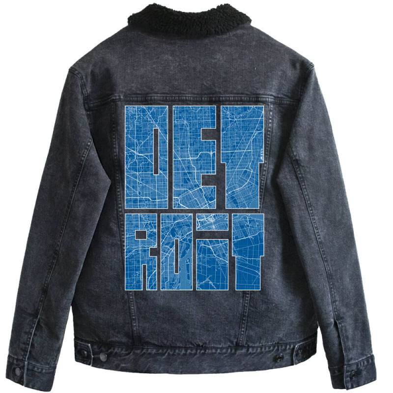 Detroit Michigan Usa Map Typography Blueprint Unisex Sherpa-lined Denim Jacket | Artistshot