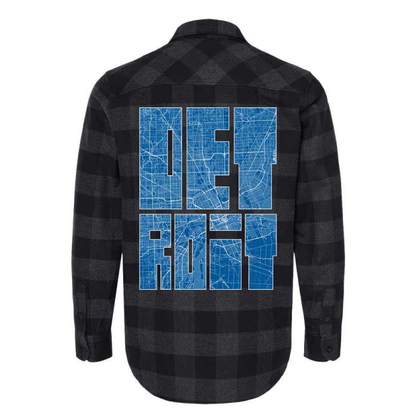 Detroit Michigan Usa Map Typography Blueprint Flannel Shirt | Artistshot