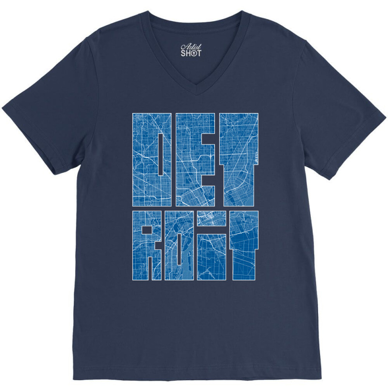 Detroit Michigan Usa Map Typography Blueprint V-neck Tee | Artistshot