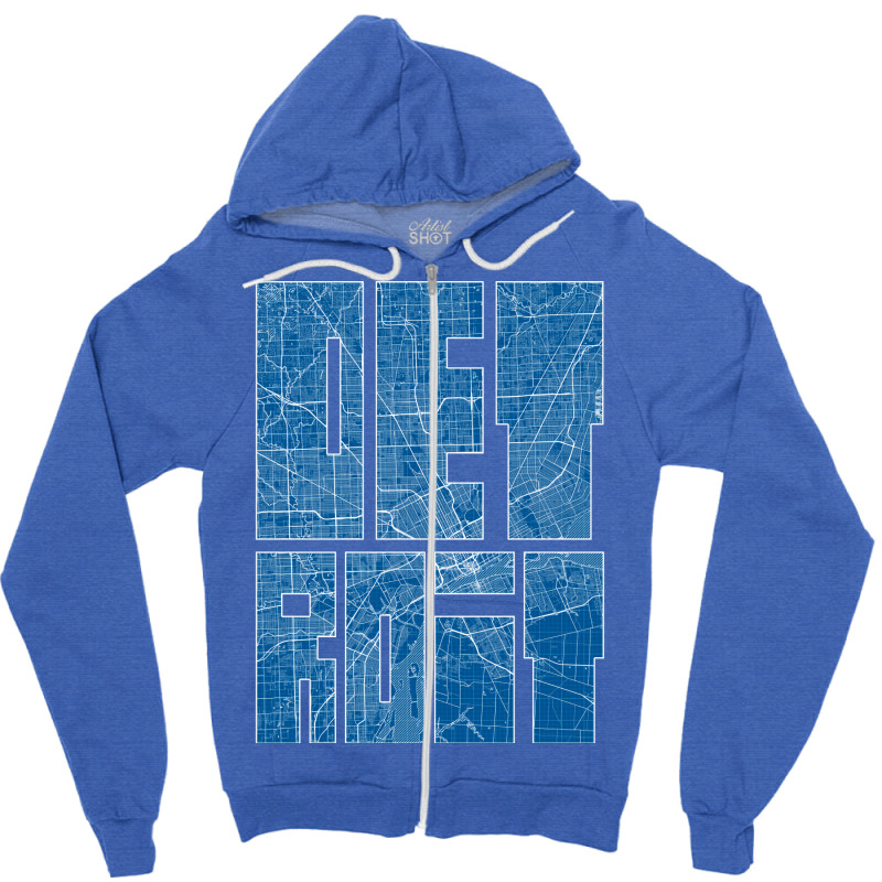 Detroit Michigan Usa Map Typography Blueprint Zipper Hoodie | Artistshot