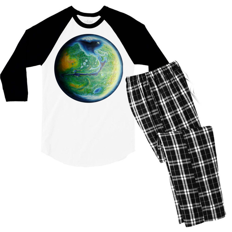 Green Terraformed Mars Oil Painting Yellow Men's 3/4 Sleeve Pajama Set | Artistshot