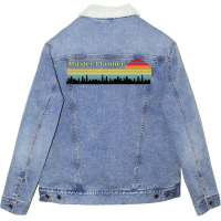 Master Planner Retro Sunset Skyline Design Unisex Sherpa-lined Denim Jacket | Artistshot