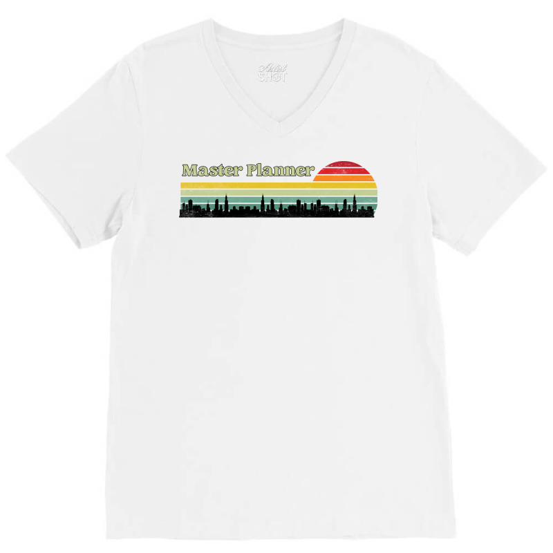 Master Planner Retro Sunset Skyline Design V-neck Tee | Artistshot