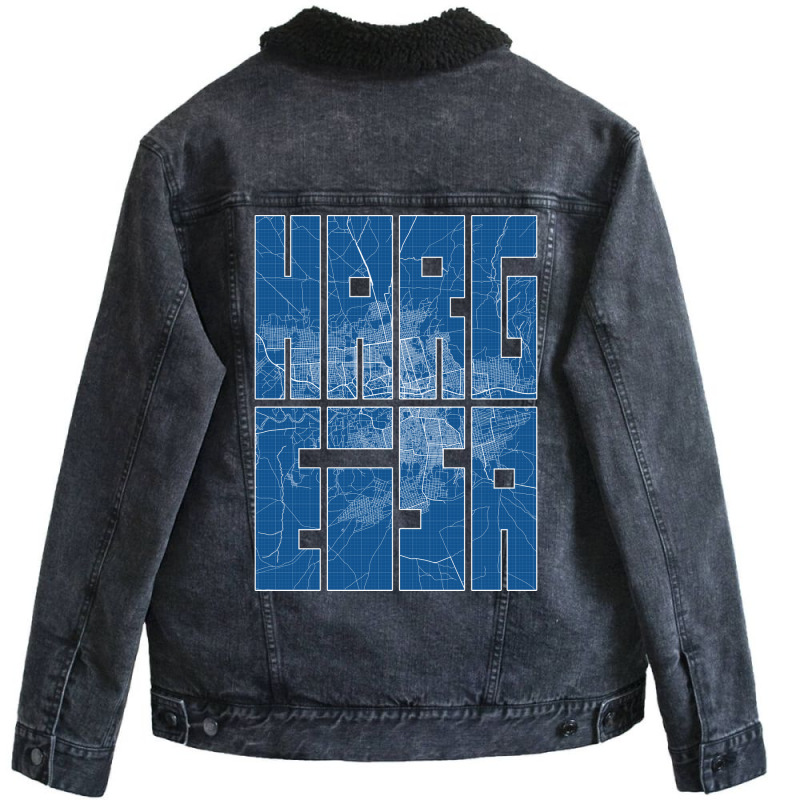 Hargeisa Somalia Map Typography Blueprint Unisex Sherpa-lined Denim Jacket | Artistshot