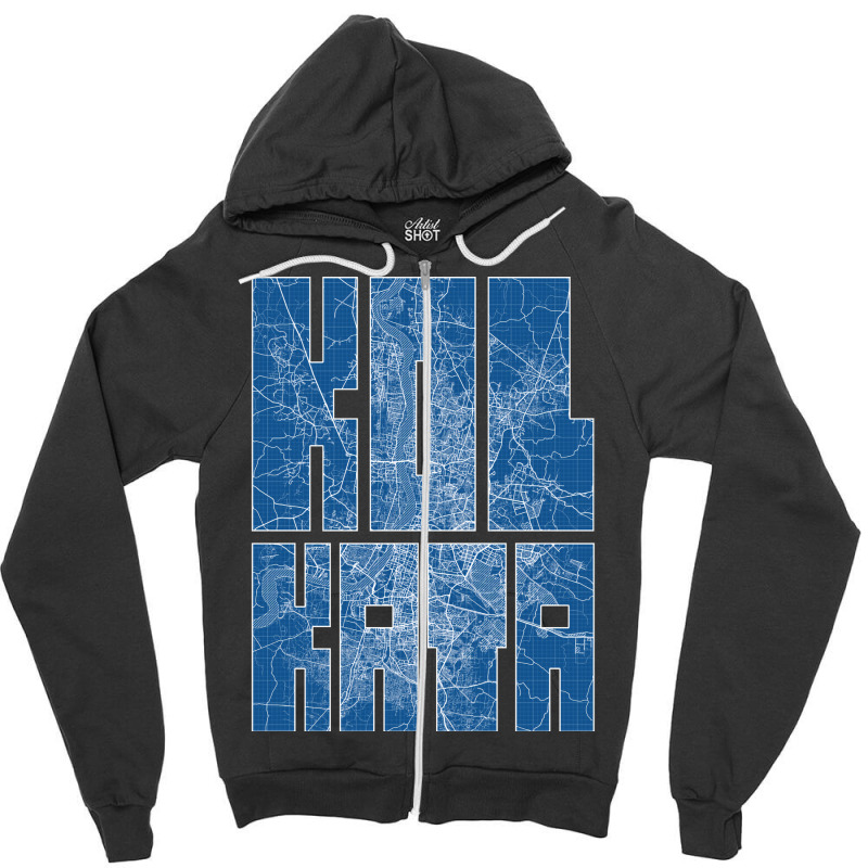 Kolkata India City Map Typography Blueprint Zipper Hoodie | Artistshot