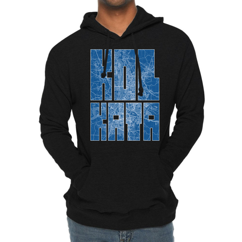 Kolkata India City Map Typography Blueprint Lightweight Hoodie | Artistshot