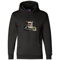 Lady Yelling At Cat Meme With Glasses Reaction Sticker 1.png Champion Hoodie | Artistshot