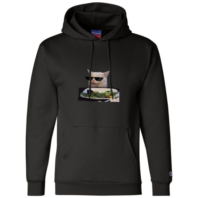 Lady Yelling At Cat Meme With Glasses Reaction Sticker 1.png Champion Hoodie by PamzieAdams | Artistshot