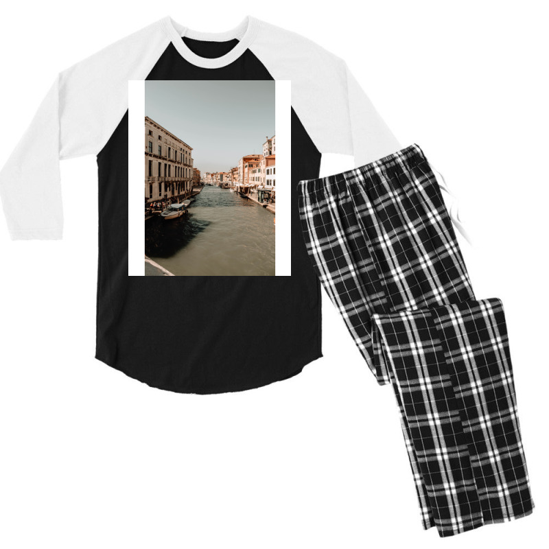 Venice River Architecture Photography Historical Buildings Hipster Men's 3/4 Sleeve Pajama Set | Artistshot