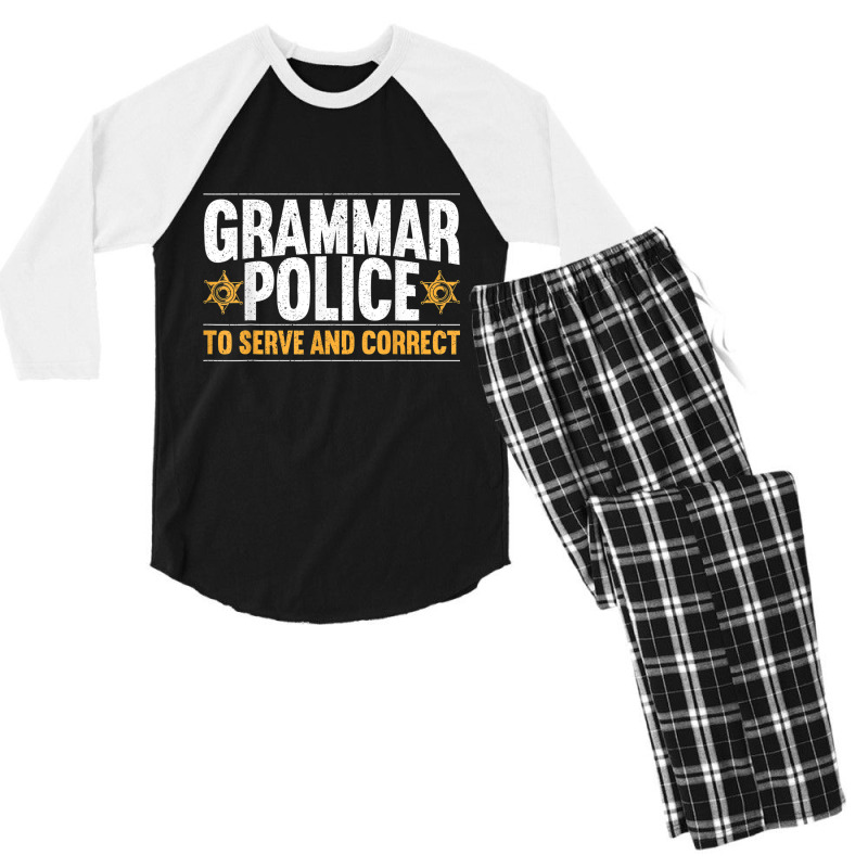 Grammar Police To Serve And Correct Grammar Nazy English Men's 3/4 Sleeve Pajama Set by DanaMarieDeLosSantos | Artistshot