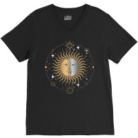 Boho Aesthetic Celestial Bodies Sun Moon Astronomy 70s V-neck Tee | Artistshot