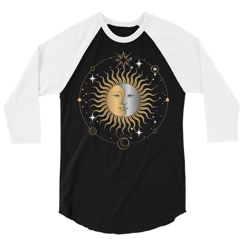 Boho Aesthetic Celestial Bodies Sun Moon Astronomy 70s 3/4 Sleeve Shirt | Artistshot