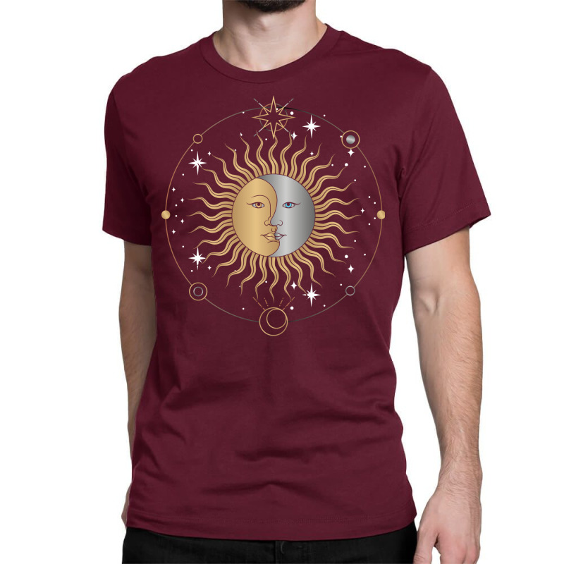 Boho Aesthetic Celestial Bodies Sun Moon Astronomy 70s Classic T-shirt | Artistshot