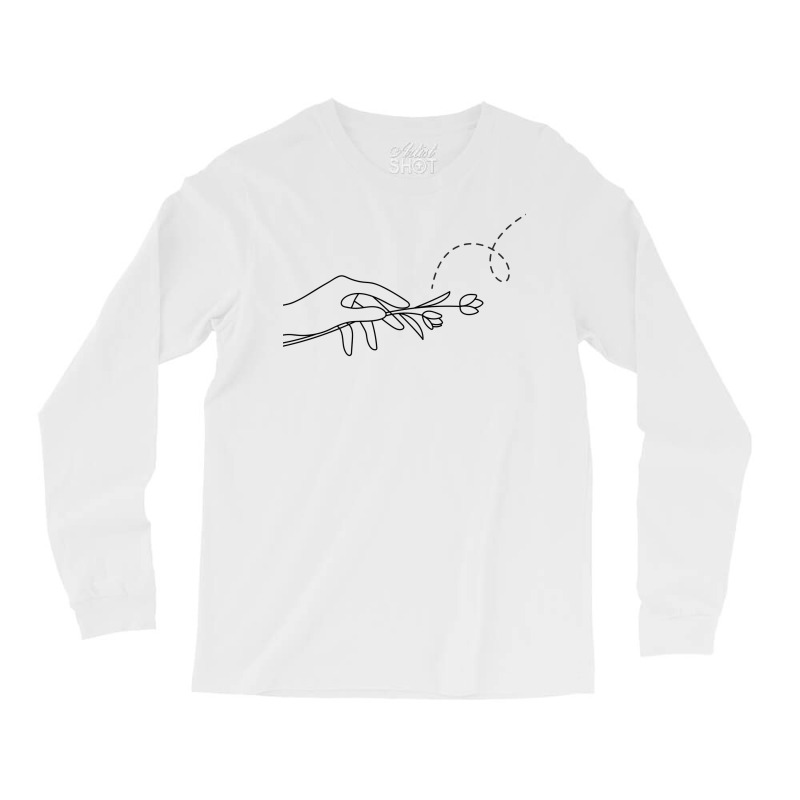 Minimalist Line Art Hand And Flower Humor Long Sleeve Shirts | Artistshot