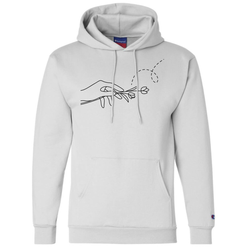 Minimalist Line Art Hand And Flower Humor Champion Hoodie | Artistshot