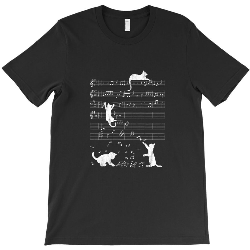 Cute Cat Distressed Music Notes Kitty Piano Musician T-Shirt by RobertLamarJackson | Artistshot