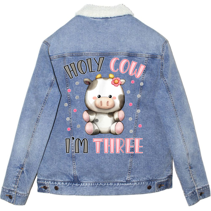 Holy Cow I'm Three Cute Farm Animal 3rd Birthday For Girl T Shirt Unisex Sherpa-lined Denim Jacket | Artistshot