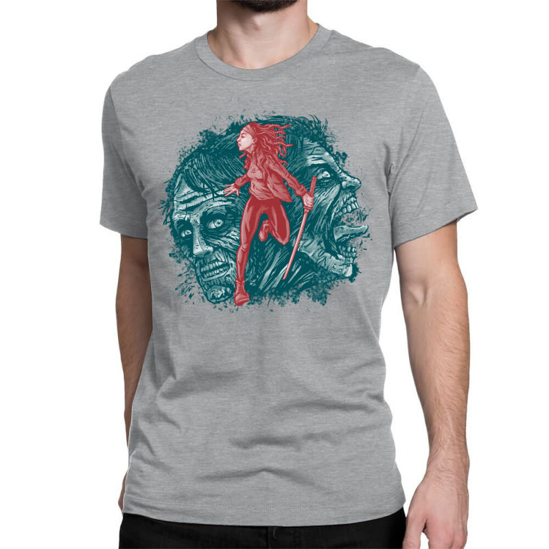 Katana Girl & Zombies Classic T-shirt by takhitaimrev | Artistshot