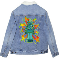 Super Cool Blue Robot With Shooting Stars Unisex Sherpa-lined Denim Jacket | Artistshot