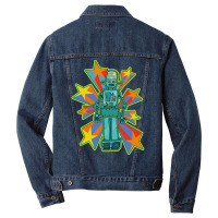 Super Cool Blue Robot With Shooting Stars Men Denim Jacket | Artistshot