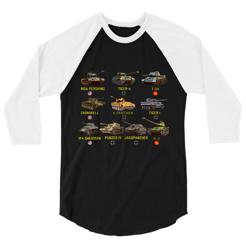 Top Ten Best Ww2 Tanks M4 Sherman Panzer Iv Tiger Ii T-34 3/4 Sleeve Shirt by JennetteMichelleBrink | Artistshot