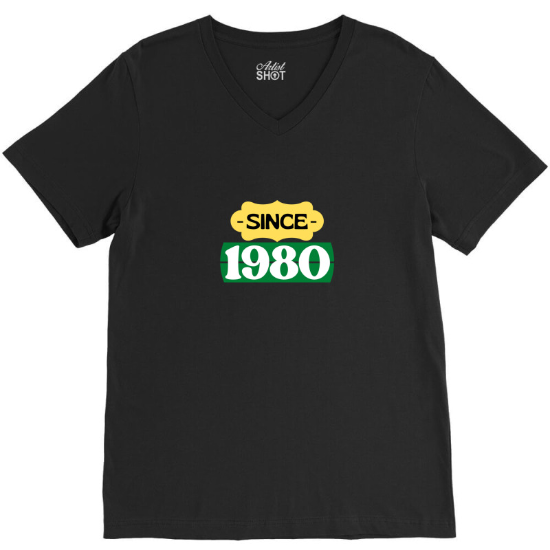 Since 1980 Birthday Retro Black Yellow Green White V-neck Tee | Artistshot