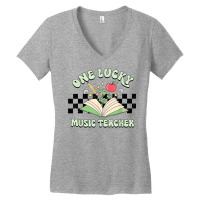 Groovy St Patricks Day Shamrock One Lucky Music Teacher T Shirt Women's V-neck T-shirt | Artistshot