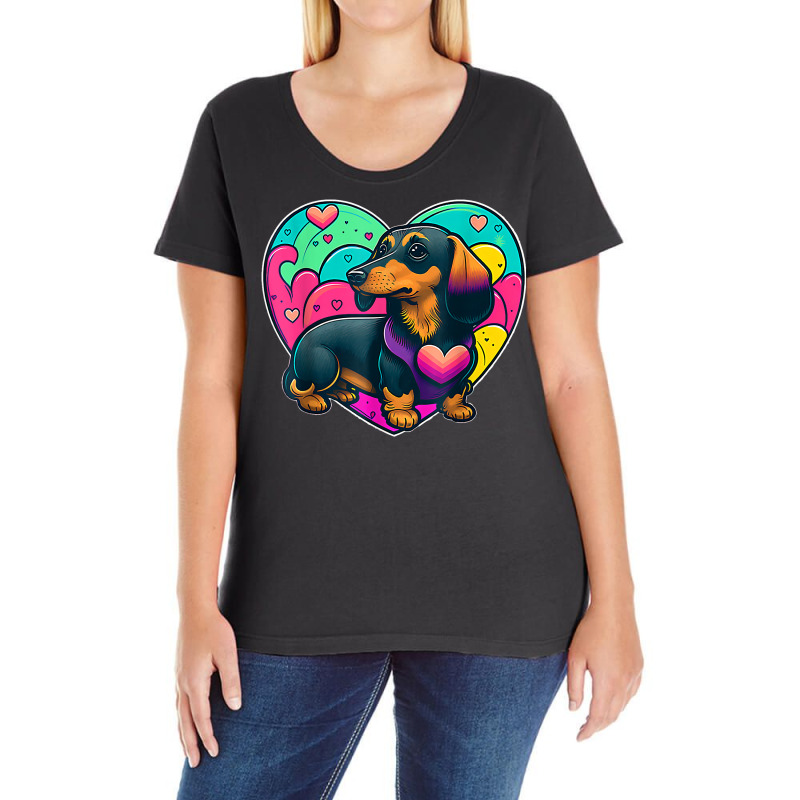 I Love My Dachshund Sausage Dog Valentines Weenie T Shirt Ladies Curvy T-Shirt by delredske | Artistshot