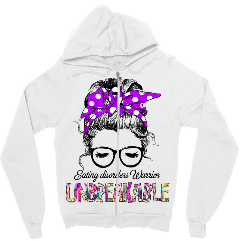 Eating Disorders Warrior Ribbon Unbreakable T Shirt Zipper Hoodie by ald1heberts | Artistshot