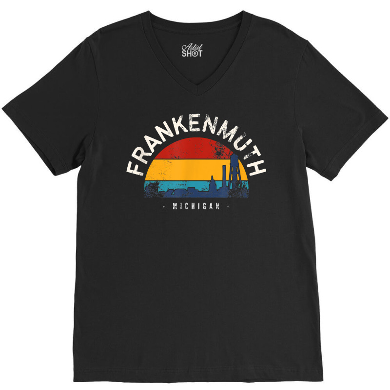 Retro Cityscape Frankenmuth Michigan T Shirt V-neck Tee | Artistshot