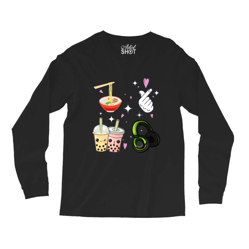 Cute Kawaii K Pop Ramen Boba Bubble Tea K Drama Lover Long Sleeve Shirts | Artistshot