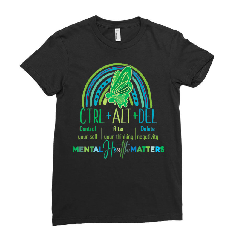 Vintage Ctrl Alt Delete Semi Colon Rainbow Green Semicolon T Shirt Ladies Fitted T-Shirt by casimircorjki0 | Artistshot