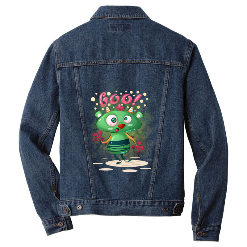 Cartoon Cute Confused Green Horn Monster Boo Men Denim Jacket | Artistshot