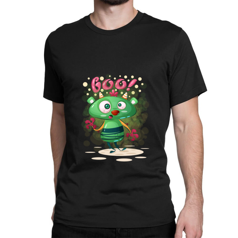 Cartoon Cute Confused Green Horn Monster Boo Classic T-shirt | Artistshot